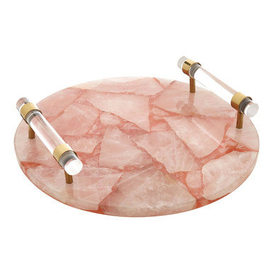 Orsina Quartz Tray with Elegant Rose Quartz Design and Stylish Metal Handles
