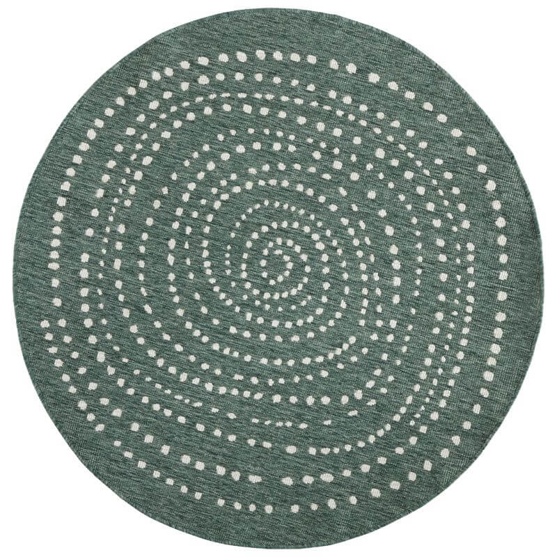 Round Rug with a Spiral Pattern in Green and White, Ideal for Stylish Home Decor