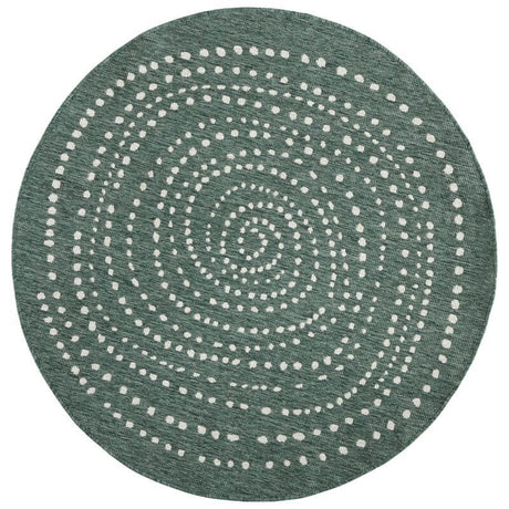 Round Rug with a Spiral Pattern in Green and White, Ideal for Stylish Home Decor