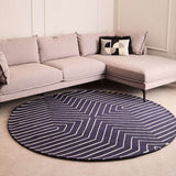 Orsina Round Rug with Geometric Pattern in Navy and White, Perfect for Modern Living Spaces