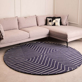 Orsina Round Rug with Geometric Pattern in Navy and White, Perfect for Modern Living Spaces
