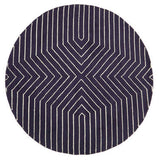 Orsina Round Rug in navy with geometric white line pattern for modern home decor