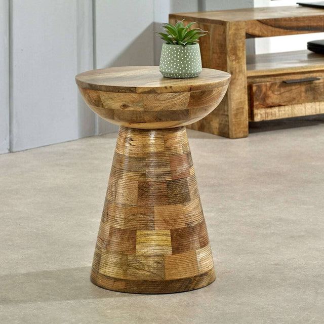 Merlin Mango Wooden Round Side Table Mushroom Style Verty Furniture