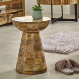 Merlin Mango Wooden Round Side Table Mushroom Style Verty Furniture