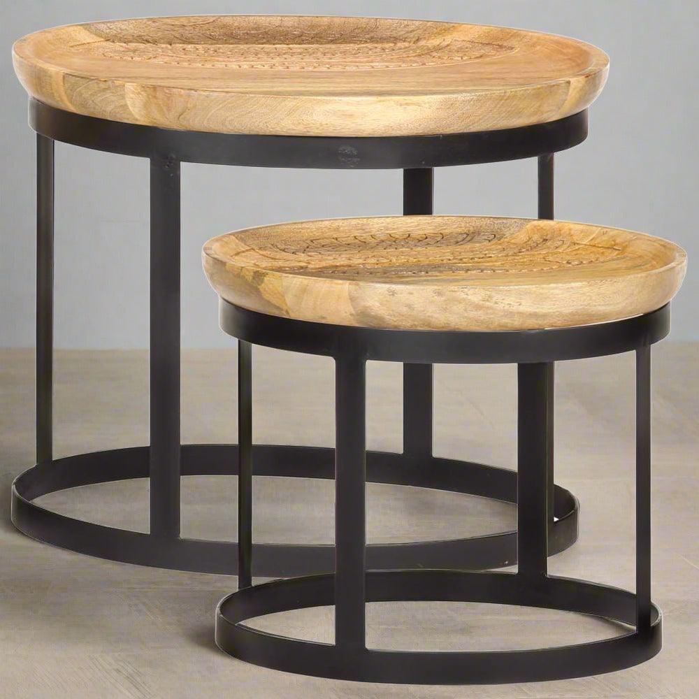 Round Side Tables 2 pcs Solid Mango Wood and Steel vidaXL