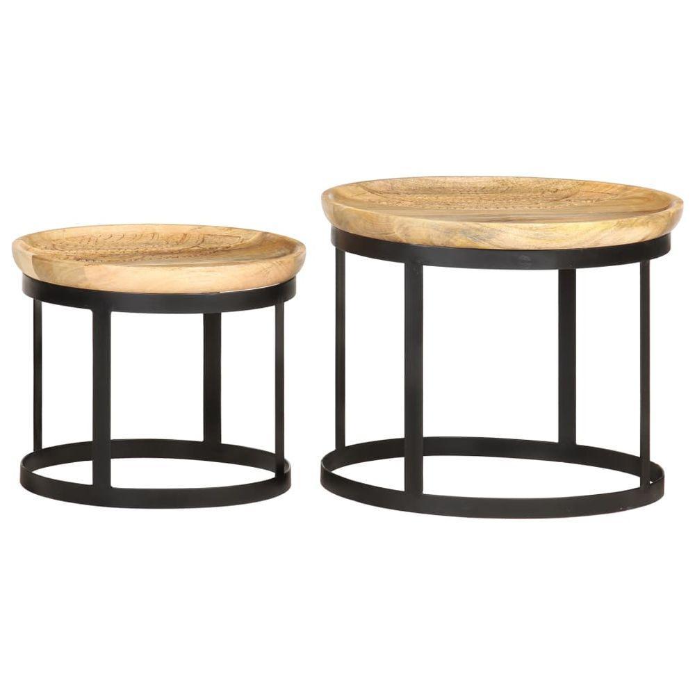 Round Side Tables 2 pcs Solid Mango Wood and Steel vidaXL