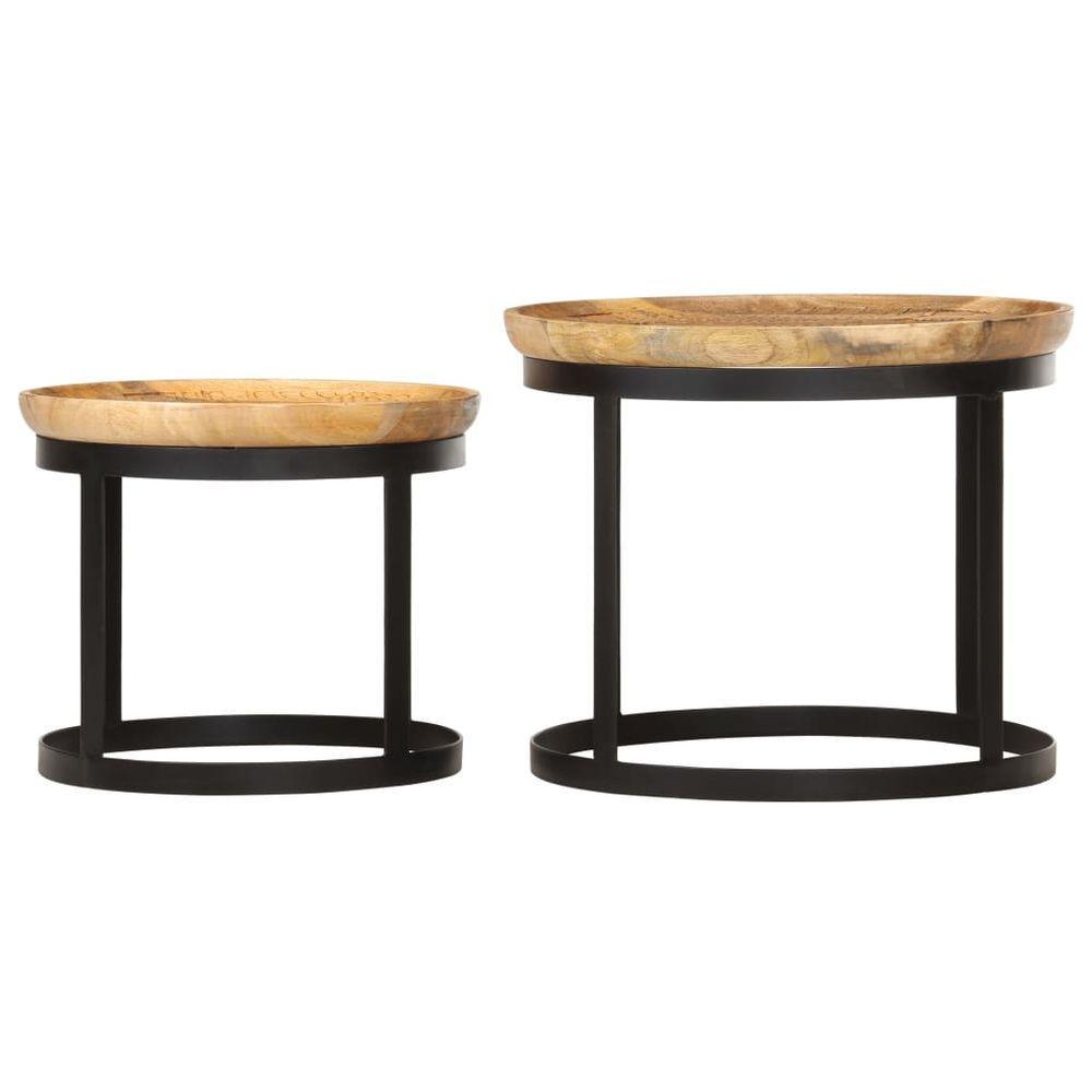 Round Side Tables 2 pcs Solid Mango Wood and Steel vidaXL