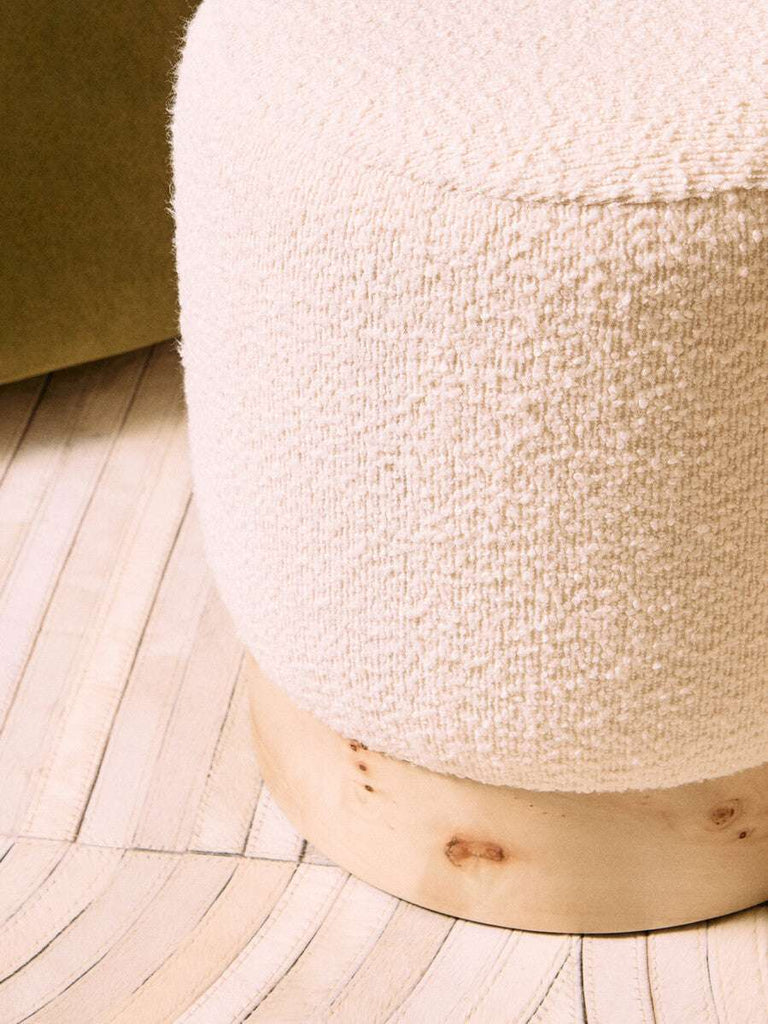 Mota Burl Wood And Cream Boucle Round Stool Orsina