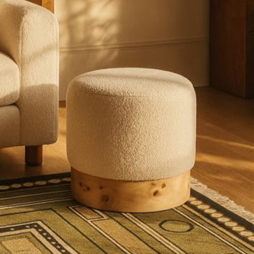 Mota Burl Wood And Cream Boucle Round Stool Orsina