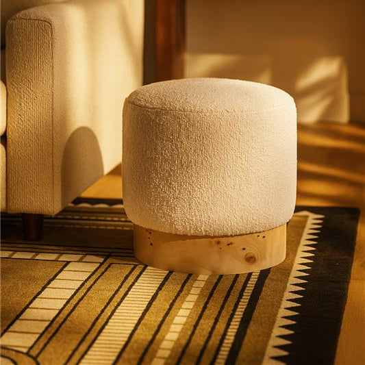 Mota Burl Wood And Cream Boucle Round Stool Orsina