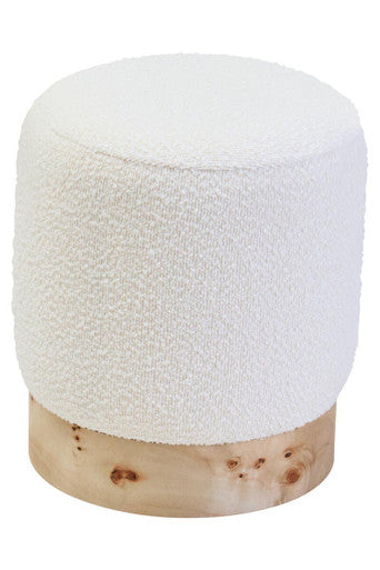 Mota Burl Wood And Cream Boucle Round Stool Orsina