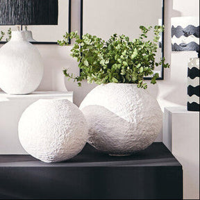 Orsina Round Vase in textured white design, perfect for displaying plants and enhancing home decor