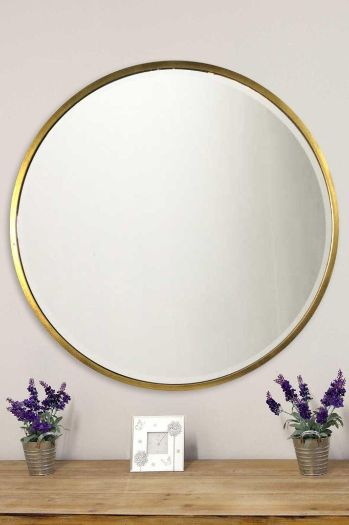 Rowan Elegant Modern Bevelled Round Mirror Gold Unbranded