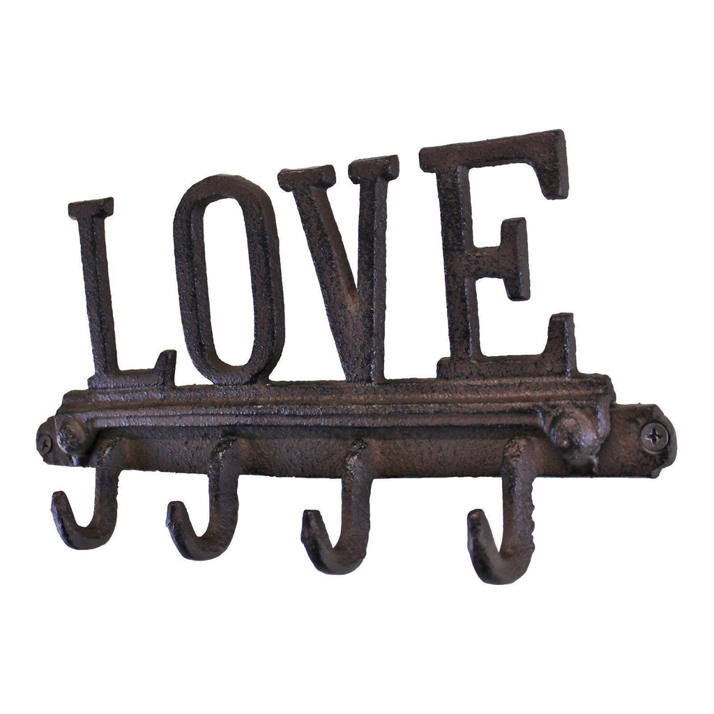 Rustic Cast Iron Wall Hooks, Love Design With 4 Hooks Geko Products