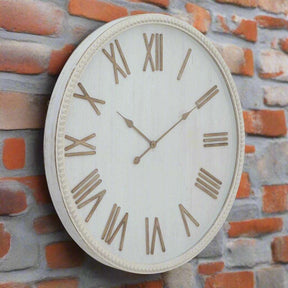 Large White Rustic Clock With Beaded Frame WHITE GLASS Shades 4 Seasons