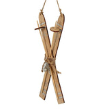 Rustic Crossed Skis Christmas Bauble with Natural Wood Finish and Decorative Snowflakes