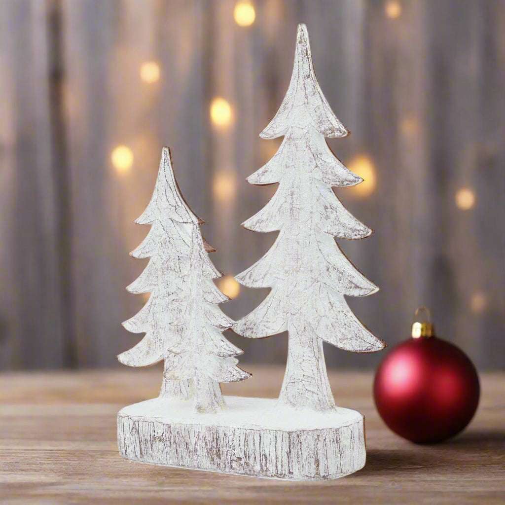 Small Three Snowy Pine Tree Sculpture WHITE RESIN Shades 4 Seasons
