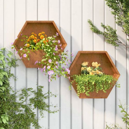 vidaXL Wall Planters 2 pcs Rusty Corten Steel 30x10x25 cm vidaXL