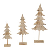 Set of three Rustic Fir Trees in natural wood finish for festive Christmas room decorations