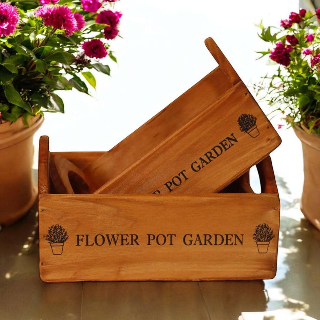 MSL Wooden Flower Planters Rustic Set of 2 MSL