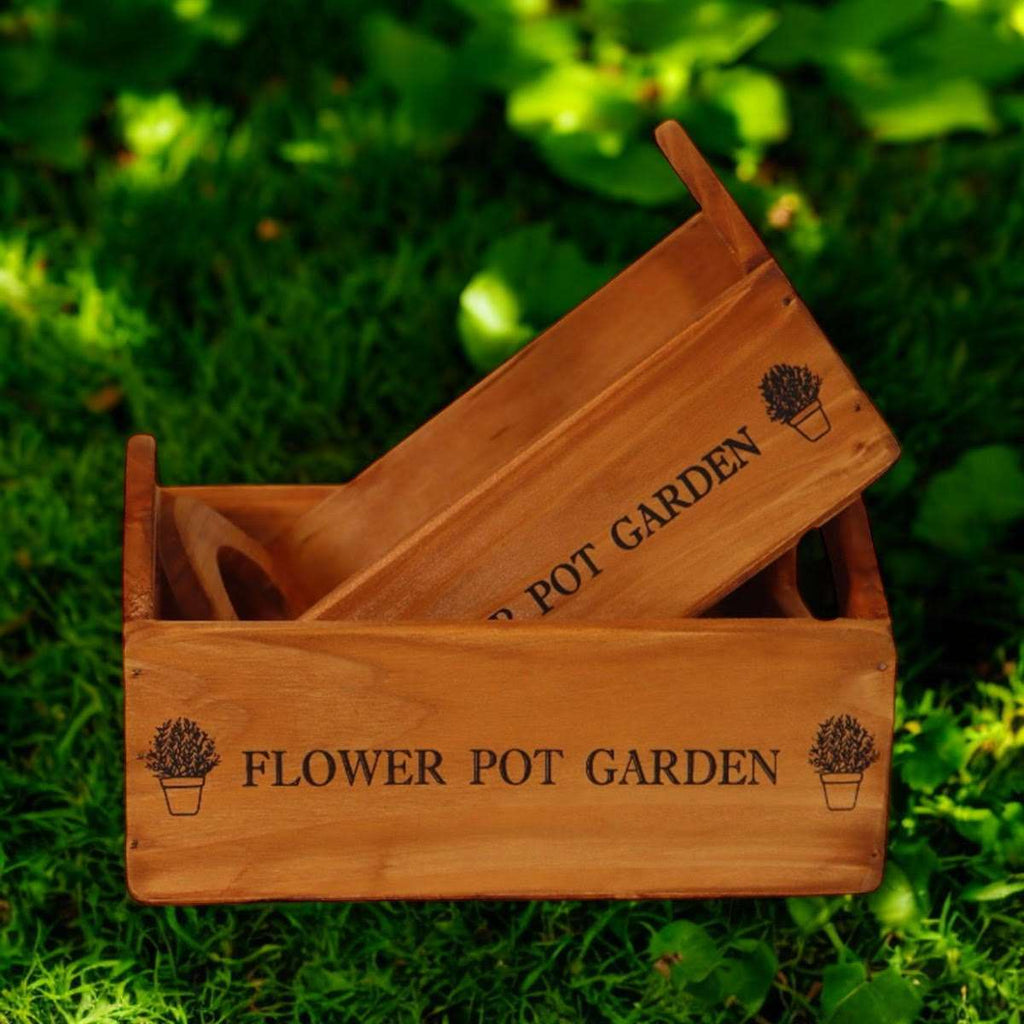 MSL Wooden Flower Planters Rustic Set of 2 MSL