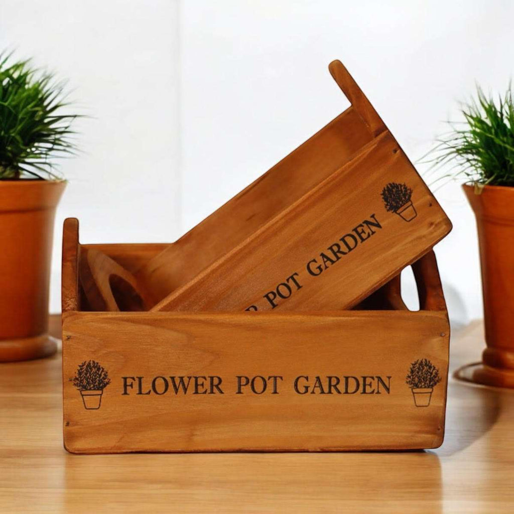 MSL Wooden Flower Planters Rustic Set of 2 MSL