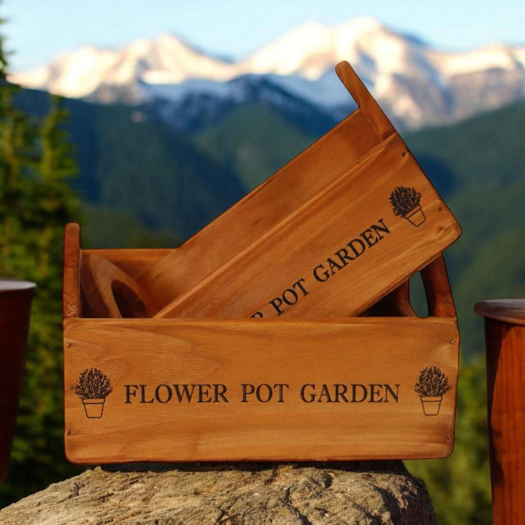 MSL Wooden Flower Planters Rustic Set of 2 MSL