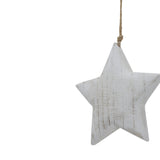 Rustic Hanging Star Decoration in White Wood Finish for Christmas Tree Ornamentation