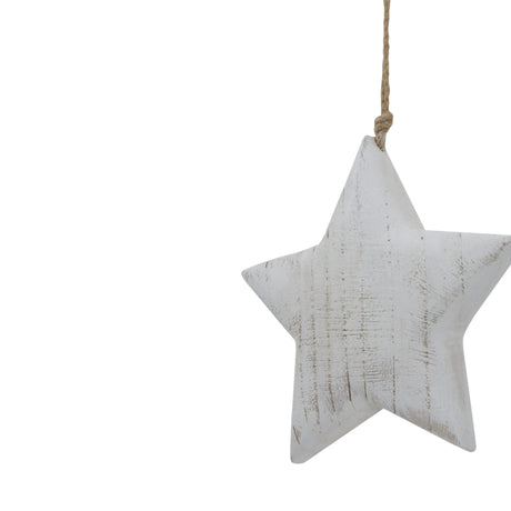 Rustic Hanging Star Decoration in White Wood Finish for Christmas Tree Ornamentation