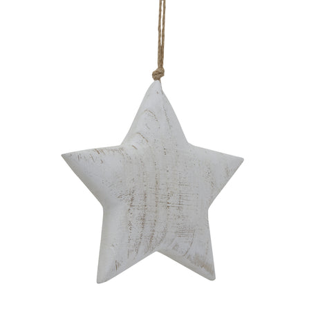 Rustic Hanging Star in White Finish, Perfect for Christmas Tree Decorations and Festive Decor