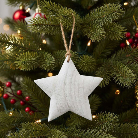 Rustic Hanging Star Christmas Bauble in White, perfect for festive tree decoration