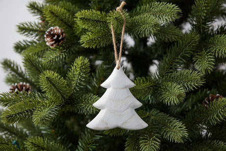 Rustic Hanging Tree Christmas bauble in white, perfect for festive tree decorations
