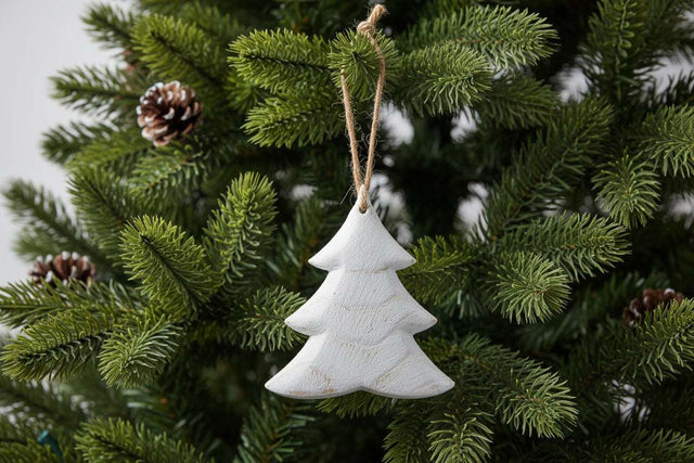 Rustic Hanging Tree Christmas bauble in white, perfect for festive tree decorations
