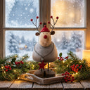 Rustic Reindeer Table Decoration with Antlers and Red Nose for Christmas Room Decor