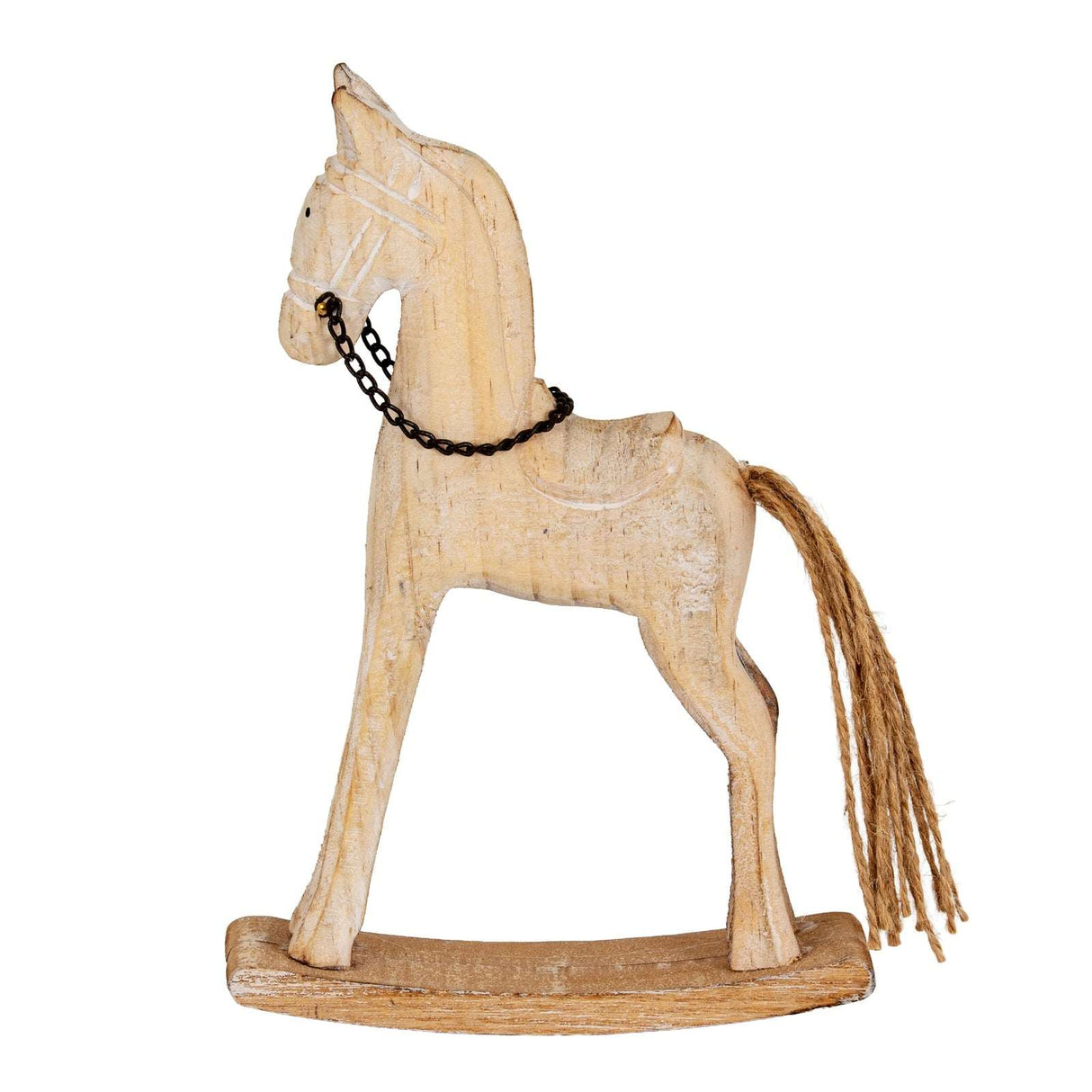 Rustic Rocking Horse Christmas decoration in light wood, perfect for festive room decor
