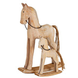 Rustic Rocking Horse Set in Natural Wood Finish, Perfect for Christmas Room Decorations