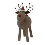 Rustic Rudolf Wooden Reindeer Christmas Decoration with Santa Hat and Antlers for Festive Room Decor