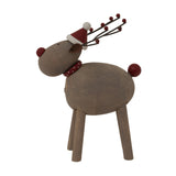 Rustic Rudolf Wooden Christmas Decoration with a Santa Hat and Festive Details for Holiday Decor