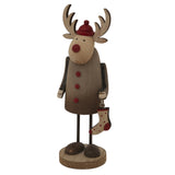 Rustic Rudolf wooden Christmas decoration with a red hat and dangling present for festive home decor