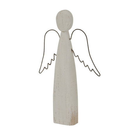 Rustic Standing Angel in White Wood with Wire Wings for Charming Christmas Room Decorations