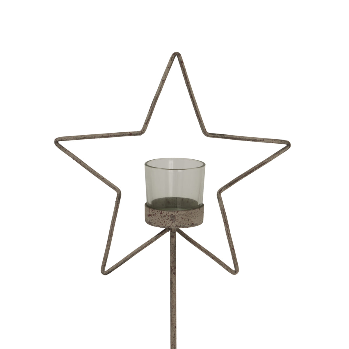 Rustic Star candle holder with a glass votive, ideal for Christmas decor and holiday settings