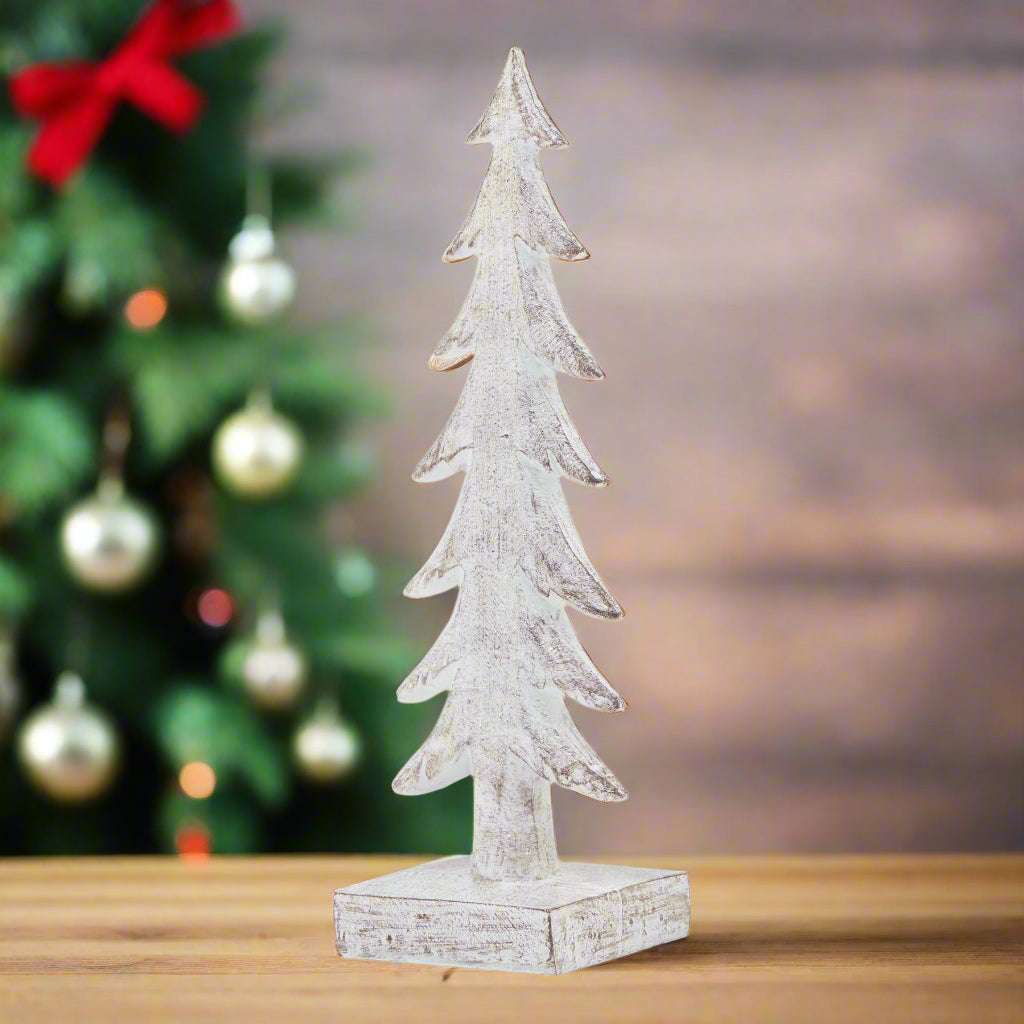 Shades 4 Seasons Forest Tree Sculpture - Tall Rustic Wood WHITE RESIN Shades 4 Seasons