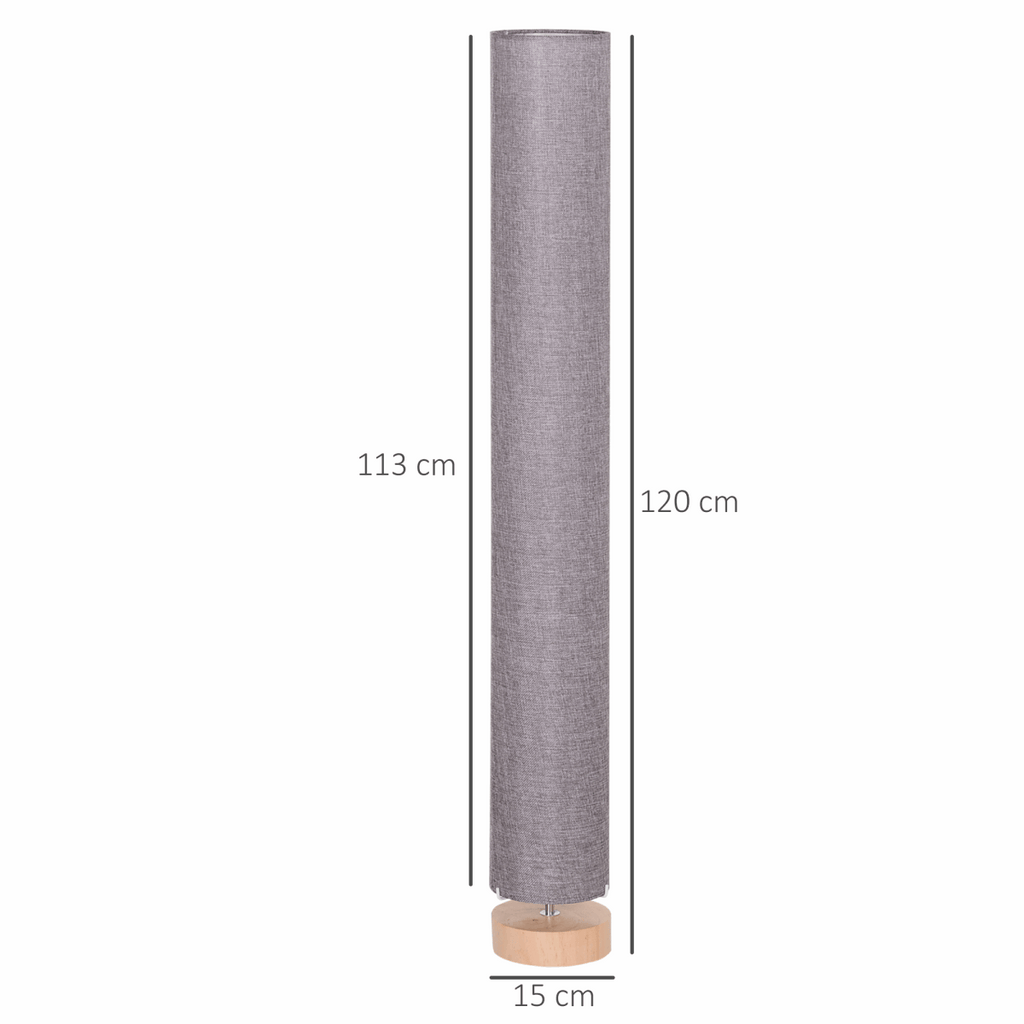 120H cm Wooden Base Floor Lamp With Linen Fabric-Grey HOMCOM