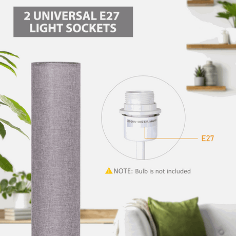 120H cm Wooden Base Floor Lamp With Linen Fabric-Grey HOMCOM