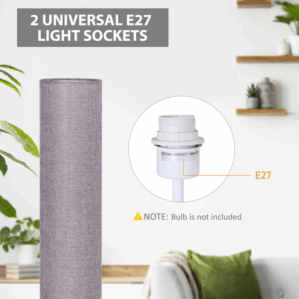 120H cm Wooden Base Floor Lamp With Linen Fabric-Grey HOMCOM