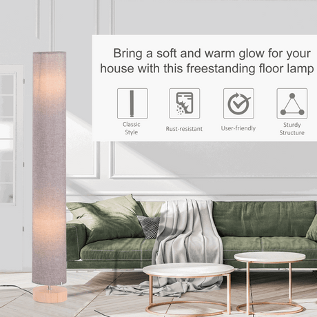 120H cm Wooden Base Floor Lamp With Linen Fabric-Grey HOMCOM