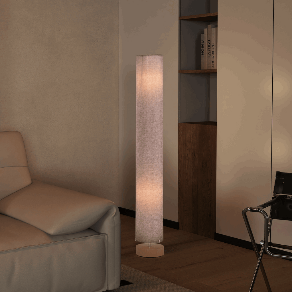 120H cm Wooden Base Floor Lamp With Linen Fabric-Grey HOMCOM