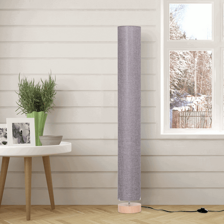 120H cm Wooden Base Floor Lamp With Linen Fabric-Grey HOMCOM