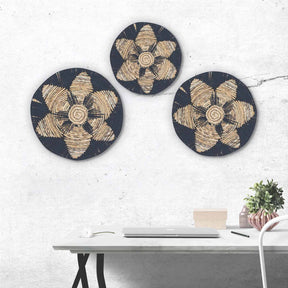 Set of Three Seagrass Bowls Wall Art - Black AW-Dropship