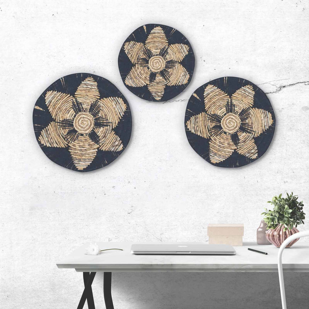 Set of Three Seagrass Bowls Wall Art - Black AW-Dropship